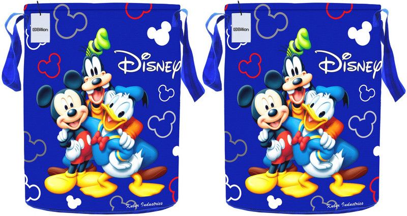Billion Designer Disney Print 2 Pieces Waterproof Cotton Laundry Bag, Toy Storage, Laundry Basket Organizer 45 L (Blue)-KUBEMART1600 KUBEMART01600  (Blue)