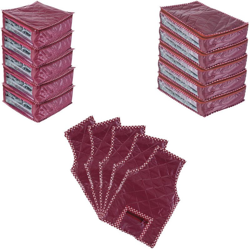 INDI BARGAIN Solid Quilted wedding set pcs 15 Garment cover set  (Maroon)