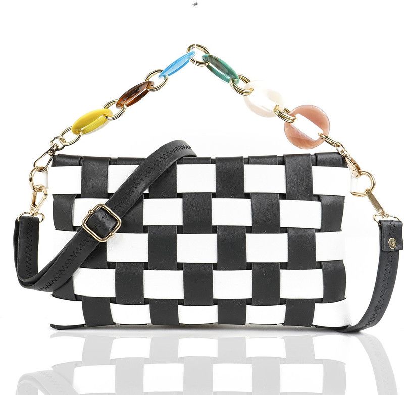 Black, White Sling Bag Stylish Fancy Unique Mat Design Crossbody Hobo Slingbag For Women