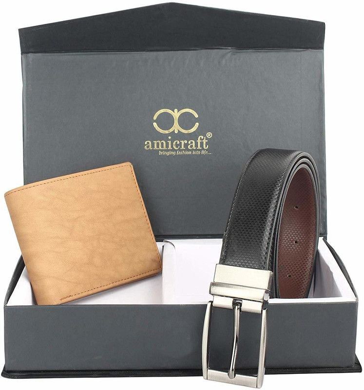 Amicraft Wallet & Belt Combo  (Tan, Black)