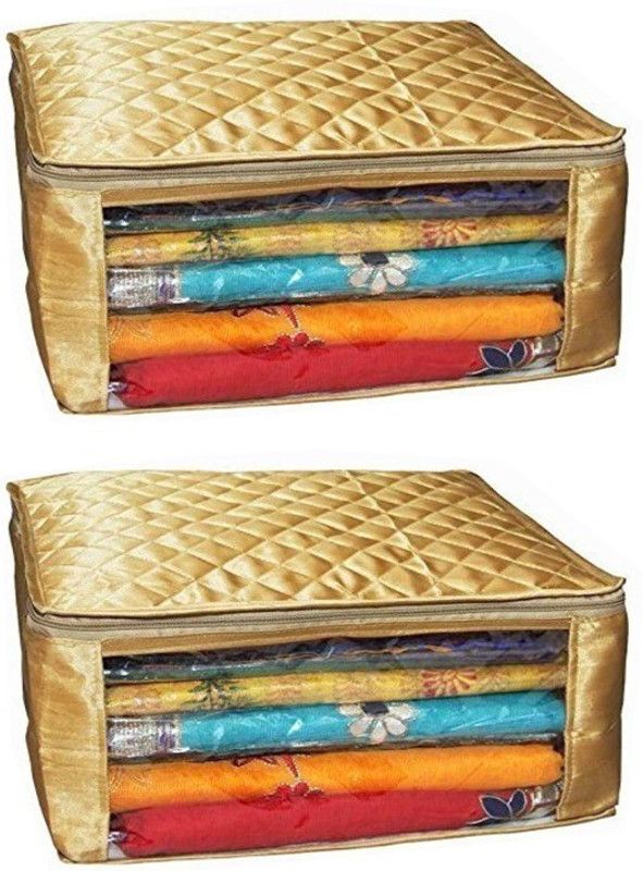 Aavni Designer Satin 10 inch large high quality saree (Pack of 2)  (Beige)