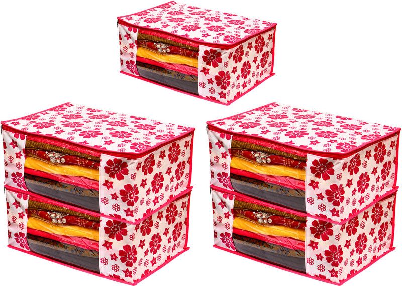 PINKCART designer Cloths organizer saree cover storage bags pack of 5 pink saree cover  (Pink)