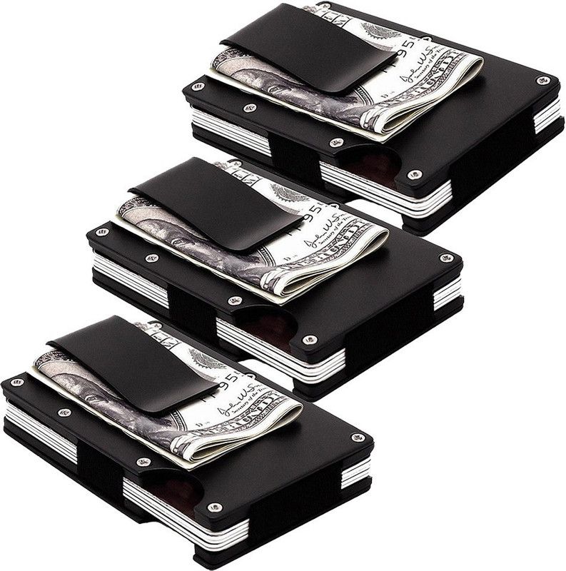 StealODeal |Pack of 3|Black Metal Case Money Clip 15 Card Holder  (Set of 3, Black)
