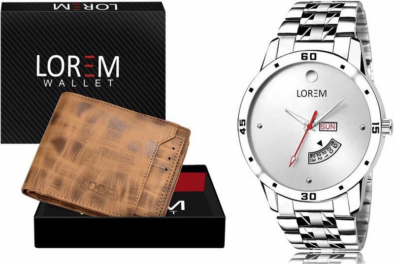 Bg Dholariya Watch & Wallet Combo  (Silver)