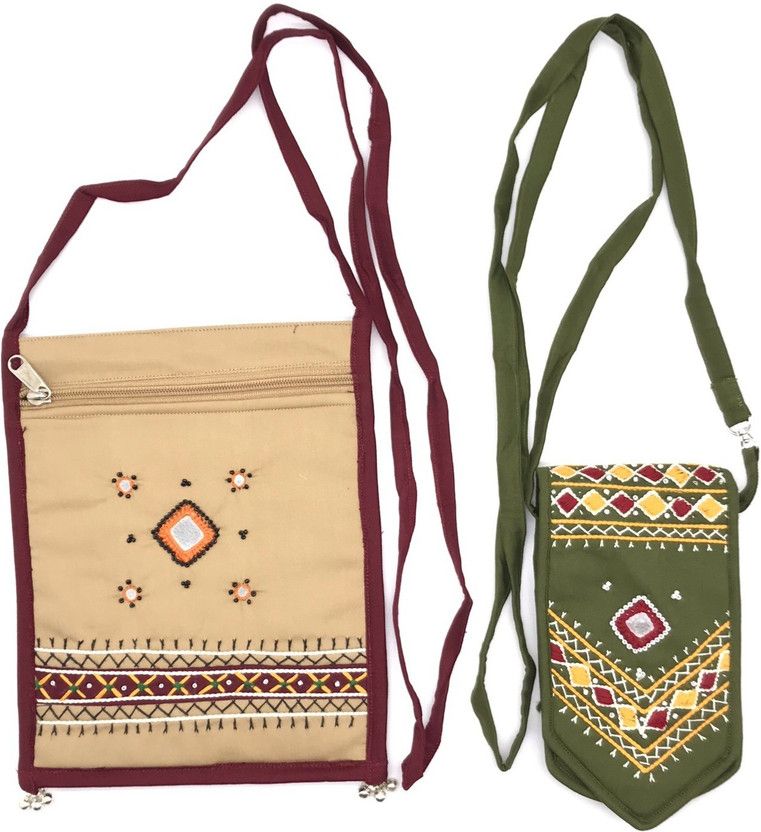 Beige, Multicolor Girls Sling Bag  (Pack of 2)
