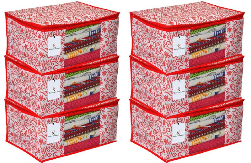 KUBER INDUSTRIES Floral Design 6 Pieces Non-Woven Extra Large Saree Cover (Red)-CTKTC2545 CTKTC02545  (Red)