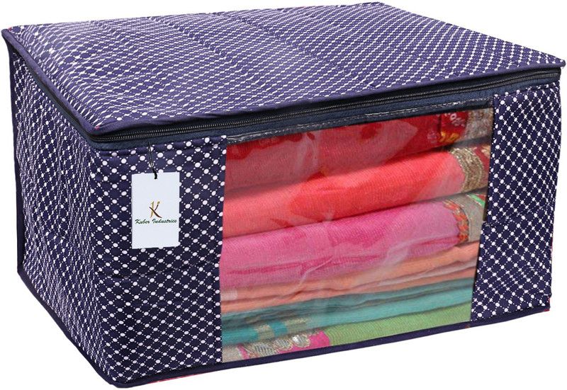 KUBER INDUSTRIES Polka Dots Cotton Three Layer Quilted Extra Large Saree Cover (Blue)-CTKTC13480 CTKTC013480  (Blue)