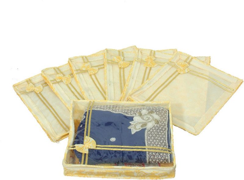 KUBER INDUSTRIES Designer Non Woven Bow Saree Cover Set Of 7 Pcs (4 Inch Height) KUBS39  (Yellow)