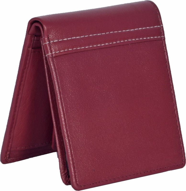 Men Casual Maroon Genuine Leather Wallet - Regular Size  (8 Card Slots)