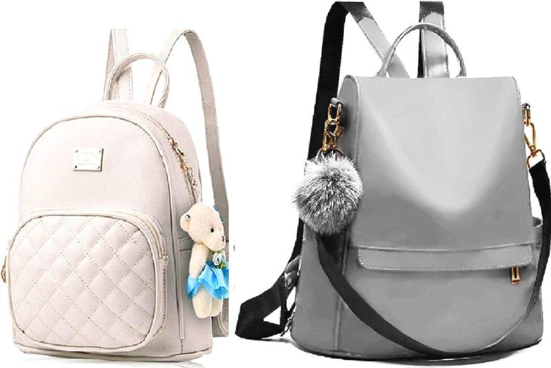 Latest Pu Leather Trendy Backpack Used For Women & Girls Backpack 7 L No Backpack  (White, Grey)