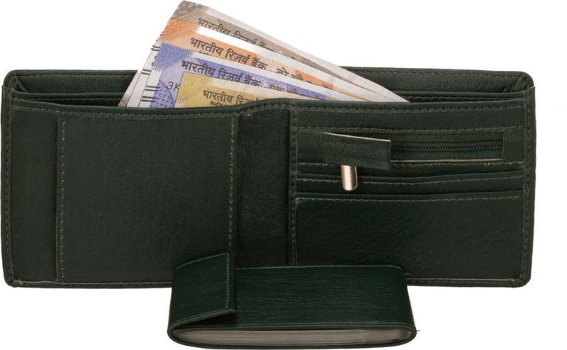 Men Casual Green Artificial Leather Wallet  (8 Card Slots)