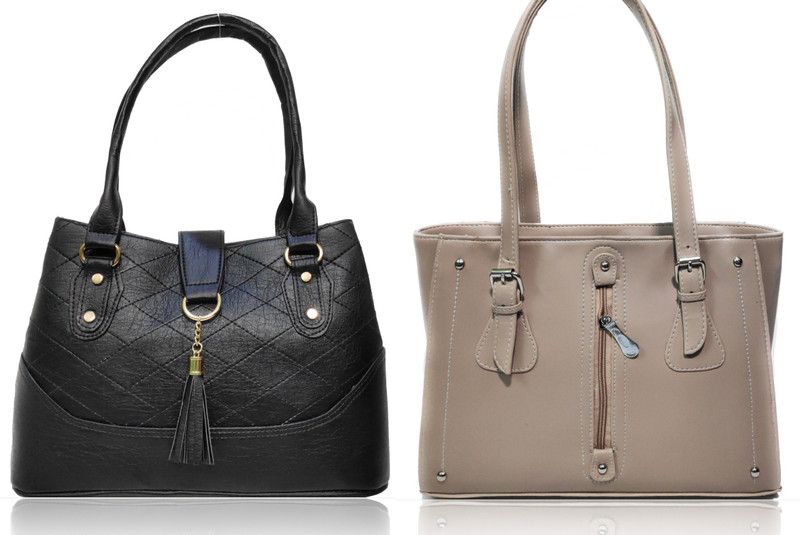Women Black, Beige Hand-held Bag - Extra Spacious  (Pack of: 2)