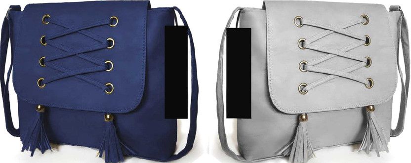 Blue, Silver Women Sling Bag - Medium  (Pack of 2)
