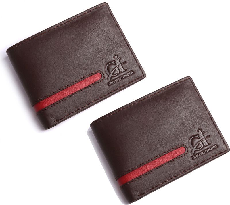 Men Formal, Casual, Evening/Party, Travel Brown, Red Genuine Leather Wallet - Regular Size  (5 Card Slots, Pack of 2)