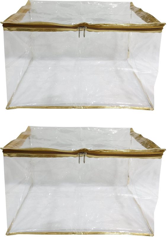 Shree Shyam Products Gold Transparent 12 Inch Box Saree Cover Set of 2 PCS Capacity of 10 Sarees (SS-138_GOLD_2 PCS)  (Gold)