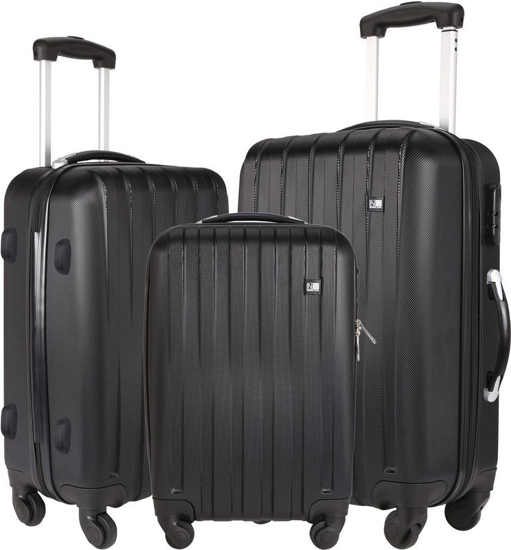 Large Check-in Suitcase (71 cm) - ABS Hard Luggage Set of 3 Trolley/Travel/Tourist Bags - Black