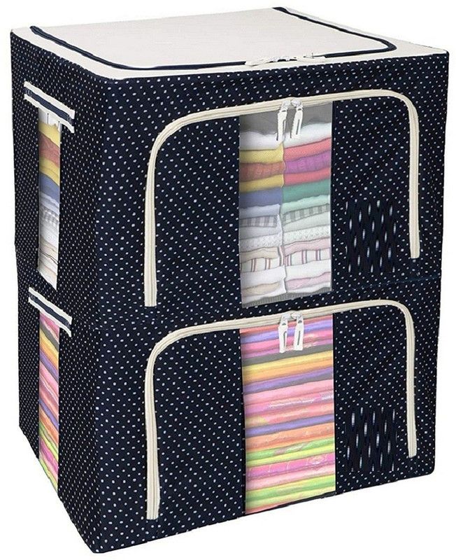 FEVSAQ 66 Ltr. Set of 2 Cloth Organizer Foldable Storage Boxes for Clothes, Saree Cover Bags Living Box, Wardrobe Organizer, Cloth Storage Bags with Zip  (Dark Blue)
