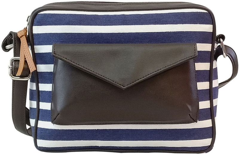 Blue, Brown Women Sling Bag - Medium