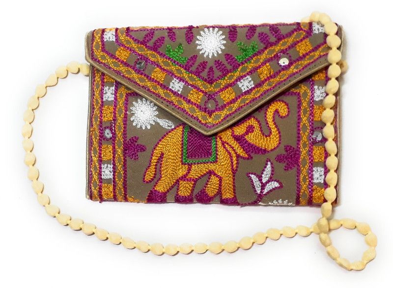 Multicolor Sling Bag Embroidered Beige Multi-color Elephant Design