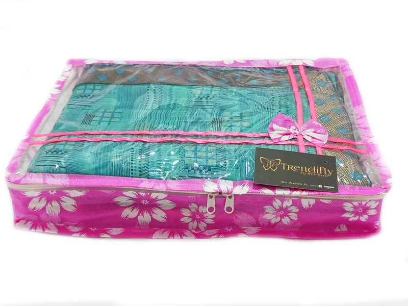 Trendifly Saree Organiser Top Transparent Flower Design with Bow Double Size Saree Cover Lehenga Cover Set of 10  (Pink)
