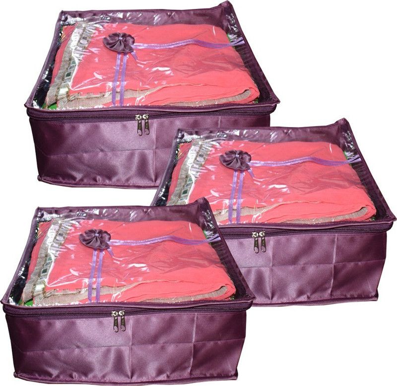 Aadhya Designer Multipurpose Satin Saree ,salwar,suit cover (3 Pcs)  (Purple)
