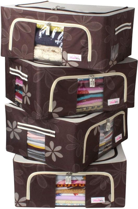 BlushBEES Living Box - Foldable Storage Boxes for Clothes, Saree Cover Bags - Pack of 4, Brown  (Brown)