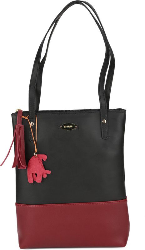 Women Maroon, Black Tote - Extra Spacious