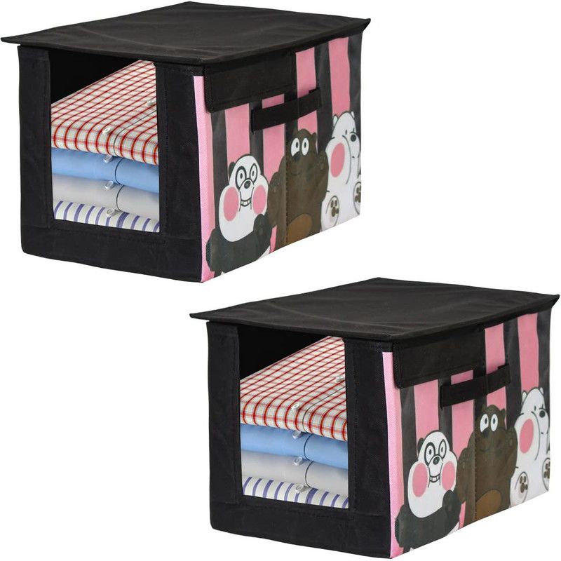 PrettyKrafts Shirt cover orgonizer Shirt Stacker Cloth Storage Foldable Wardrobe Organizer with Cover Lid shopsy_F2223_3Panda_2  (Black)