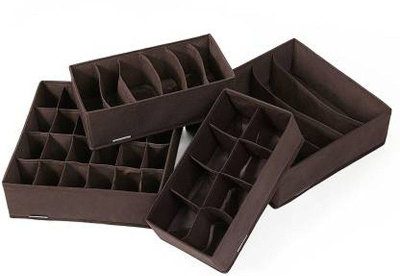 Favria 45 Compartment Foldable Drawer Travel Organizer Dividers, Closet Storage Boxes For Clothing, Shoes,Undergarment, Underwear, Bra, Innerwear, Panty,Tie and Socks  (Brown)