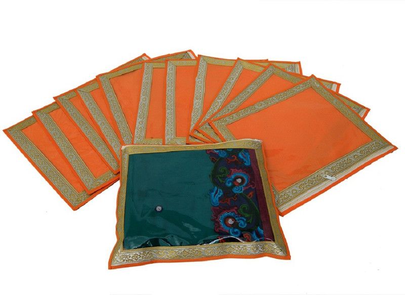 KUBER INDUSTRIES Designer " Single Packing Saree Cover In Non Woven Material With Zari Border Set Of 12 Pcs (Wedding Collection Gift) NewSaree3199  (Orange)