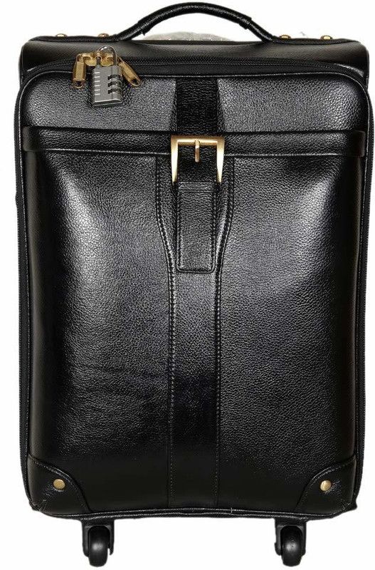 Cabin & Check-in Set (50.8 cm) - Black Leather Pilot's Cases Trolleys for Men Luggage - Black