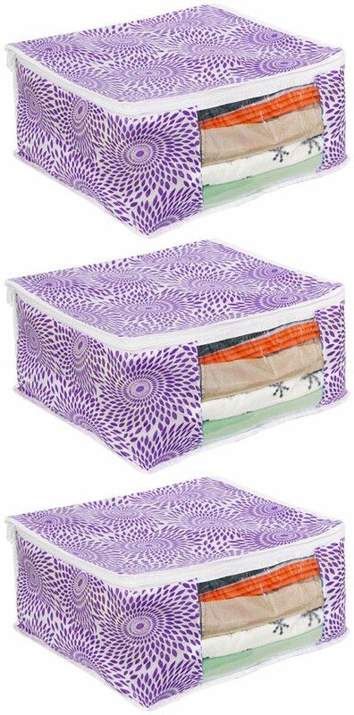 PrettyKrafts Saree orgonizer Foldable saree cover, Wardrobe Organizer With Transparent Top And Zip shopsy_F1286_Purple3  (Purple)