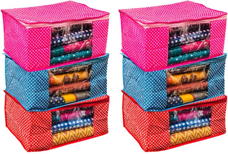 KUBER INDUSTRIES Designer " Cotton Quilted Polka Dots Saree Cover PolkaNSC001  (Multicolor)