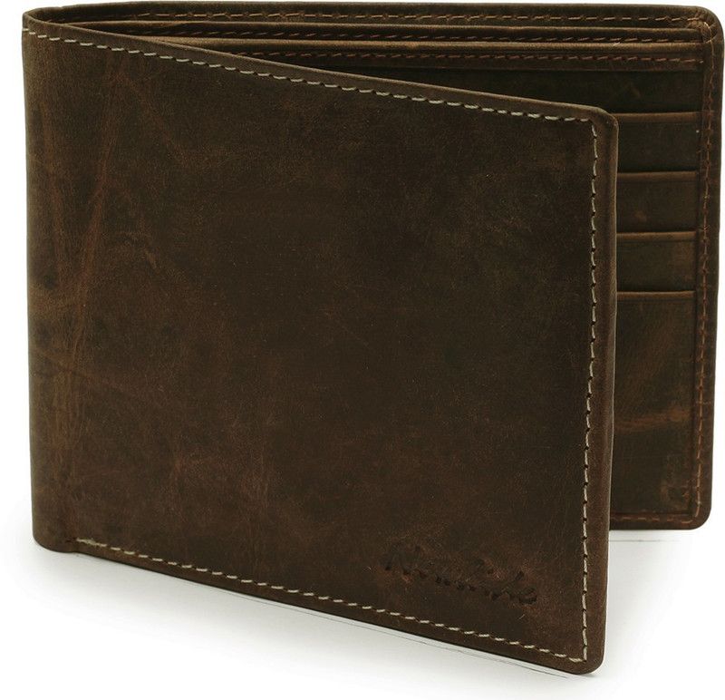 Men Formal Brown Genuine Leather RFID Wallet - Regular Size  (8 Card Slots)