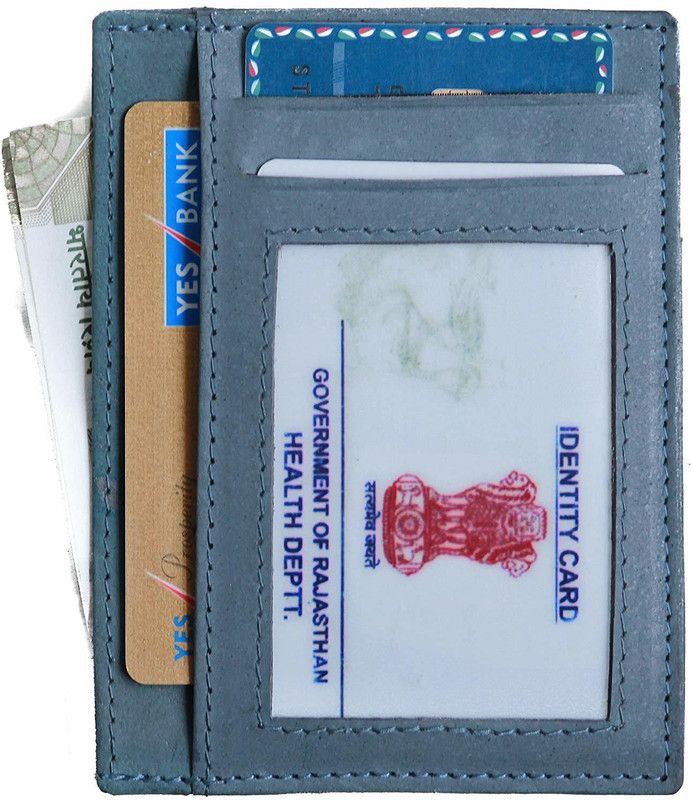 Men Blue Genuine Leather Card Holder - Mini  (7 Card Slots)