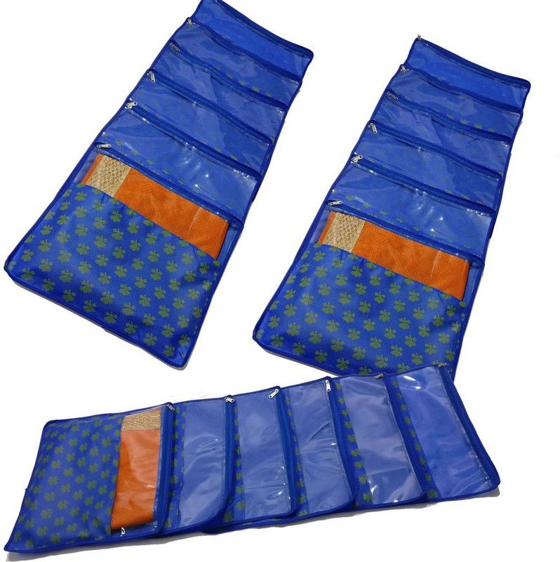 PrettyKrafts Saree orgonizer Single Saree Covers, Printed Design, Foldable Wardrobe Organizer shopsy_F1287_Blue18  (Blue)
