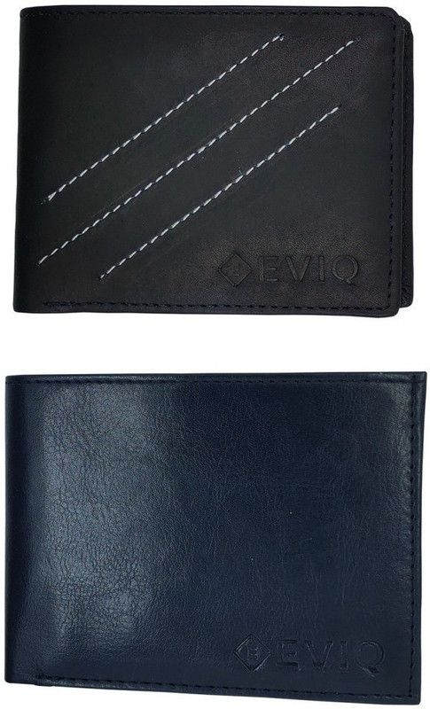 Men Casual, Formal Black, Blue Genuine Leather, Artificial Leather Wallet - Regular Size  (5 Card Slots, Pack of 2)