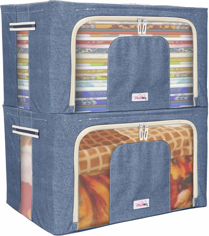 BlushBEES Living Box - Wardrobe Organizer, Jumbo Blanket Cover Bag - 88 Litre, Pack of 2, Cowboy Blue  (Blue)