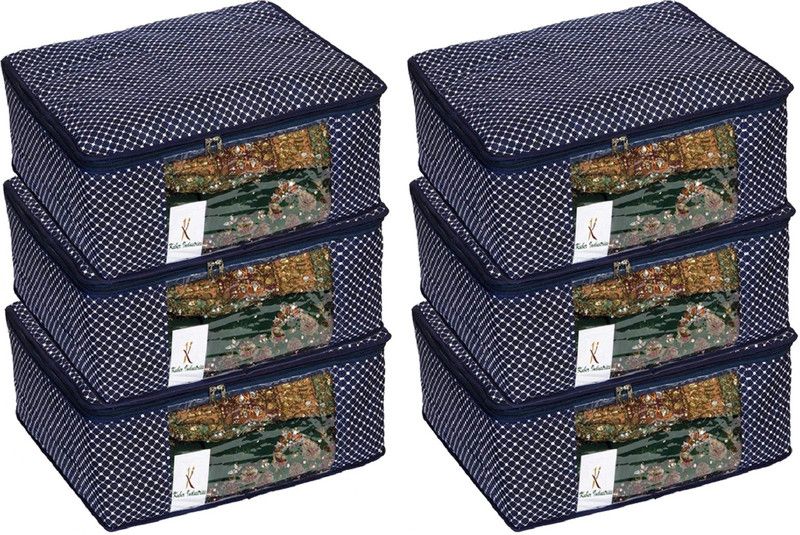 KUBER INDUSTRIES Polka Dots Cotton 6 Pcs Hathkadi Print Saree Cover (Dark Blue) CTKTC2014 CTKTC02014  (Dark Blue)