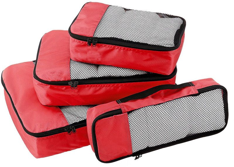 PACKING CUBES -SET OF 4 (SMALL .MEDIUM , LARGE AND SLIM) Small Travel Bag - LARGE MEDIUM SMALL  (Red)