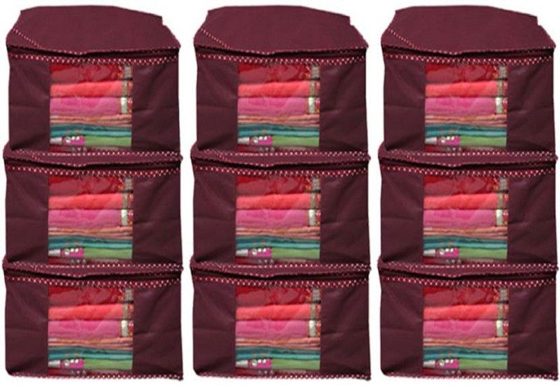 BW Designer Non woven Saree cover (Pack of 9Pcs) (Maroon) BWDNWSC-M9  (Maroon)
