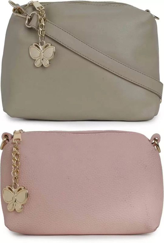 Grey, Pink Women Sling Bag - Mini  (Pack of 2)