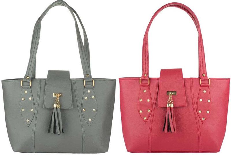 Girls Grey, Pink Handbag - Regular Size  (Pack of: 2)