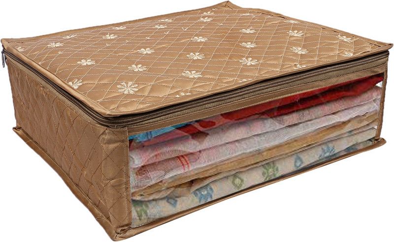 KUBER INDUSTRIES Embroidry Design 3 layered Quilted Satin Saree Cover (Gold) -CTLTC10595 CTLTC010595  (Gold)