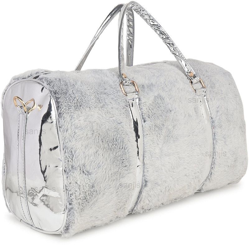 5 L Hand Duffel Bag - Large Fur Cute Trendy unisex Duffle Bag Handbag Furry Fur Overnight Weekend Travel Bag Purse Fancy Gym Tote Workout cabin Bag For Men women girls - White - Regular Capacity