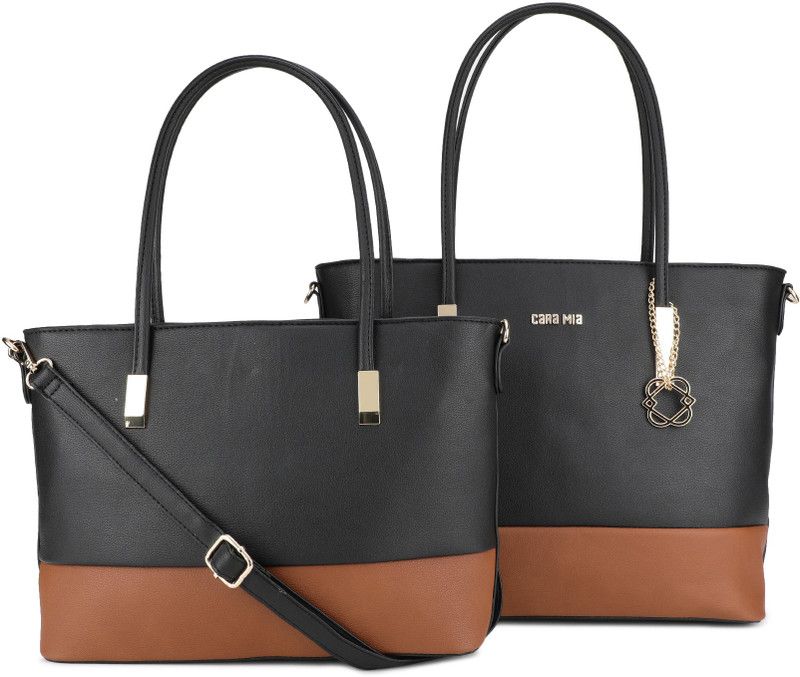 Women Tan, Black Tote - Extra Spacious  (Pack of: 2)