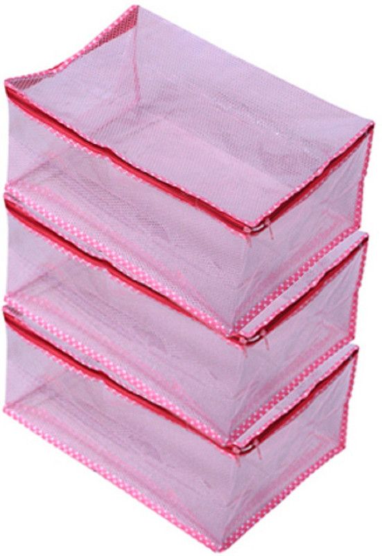 KUBER INDUSTRIES Designer Extra Large Transparent Net Saree Cover,Saree Bag Set of 3 Pcs (9 Inches Height) Pink SCTRANSPARENT05  (Pink)