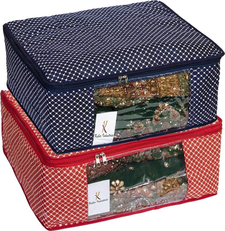 KUBER INDUSTRIES Polka Dots Cotton 2 Pcs Hathkadi Print Saree Cover (Red & Dark Blue) CTKTC2023 CTKTC02023  (Multicolor)