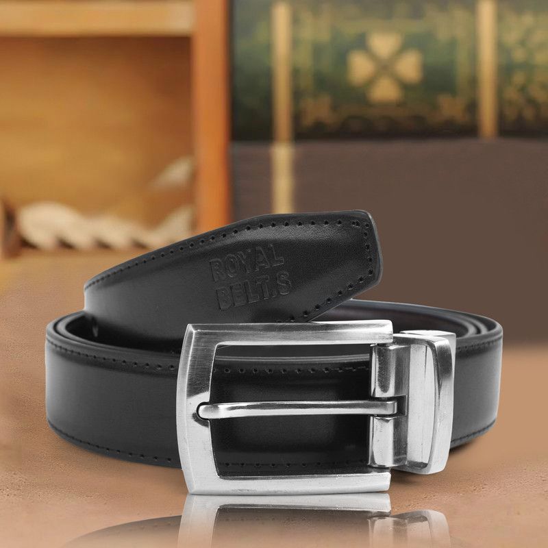 Men Casual, Evening, Formal, Party Black Texas Leatherite, Artificial Leather Reversible Belt