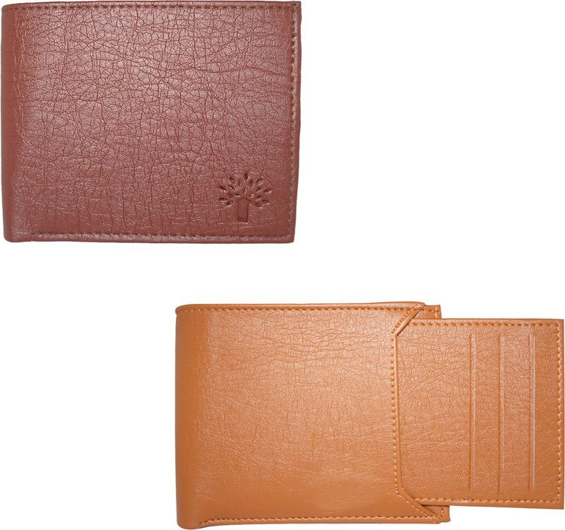 Men Brown Artificial Leather Wallet - Regular Size  (11 Card Slots, Pack of 2)